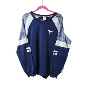 PINK Victoria's Secret Large Blue Gray Varsity Longsleeve Shirt